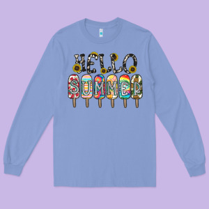 Name Vibrant Summer Greeting With Popsicles Long Sleeve Tee Designed By Cowhidedigitalart