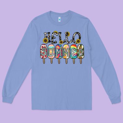 Name Vibrant Summer Greeting With Popsicles Long Sleeve Tee Designed By Cowhidedigitalart