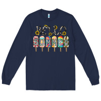 Navy name vibrant summer greeting with popsicles Long Sleeve Tee - CowhideDigitalArt