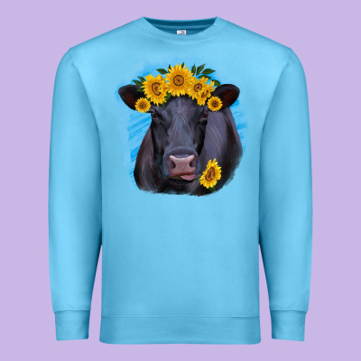 Black Angus With Sunflower Premium Sweatshirt Designed By Ranaportraitstore