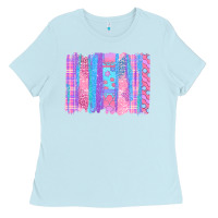 Baby Blue Pink Easter Brushstrokes Ladies Tee - BundleAndBundleShop