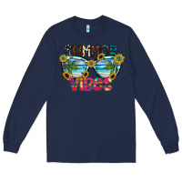 Navy Summer Vibes Long Sleeve Tee - CowhideDigitalArt