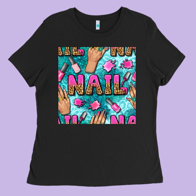 Nail Art Hands And Polish With Turquoise Leopard And Glitter Seamless  Ladies Tee Designed By Bundleandbundleshop