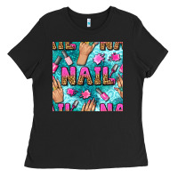 Black nail art hands and polish with turquoise leopard and glitter seamless  Ladies Tee - BundleAndBundleShop