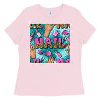 Bubblegum Pink nail art hands and polish with turquoise leopard and glitter seamless  Ladies Tee - BundleAndBundleShop