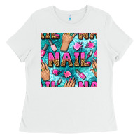 White nail art hands and polish with turquoise leopard and glitter seamless  Ladies Tee - BundleAndBundleShop