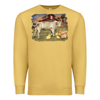 Antique Gold charolaris bull and chicken in barnyard Premium Sweatshirt - RanaPortraitStore