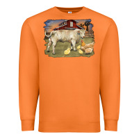 Carrot charolaris bull and chicken in barnyard Premium Sweatshirt - RanaPortraitStore
