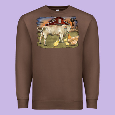 Charolaris Bull And Chicken In Barnyard Premium Sweatshirt Designed By Ranaportraitstore