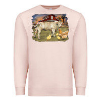 Pale Pink charolaris bull and chicken in barnyard Premium Sweatshirt - RanaPortraitStore