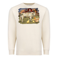 Sandshell charolaris bull and chicken in barnyard Premium Sweatshirt - RanaPortraitStore