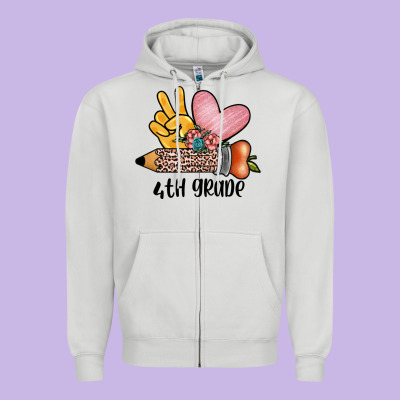 Peace Love 4th Grade Zipper Hoodie Designed By Jahusdesignshop