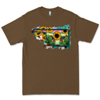 Cacao Oklahoma Map Sunflower Cactus Serape Premium Tee - RanaPortraitStore