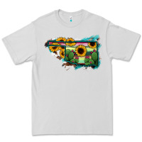 Dove Grey Oklahoma Map Sunflower Cactus Serape Premium Tee - RanaPortraitStore