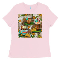 Bubblegum Pink cow coffee cups and farm with leopard seamless pattern bbs Ladies Tee - BundleAndBundleShop