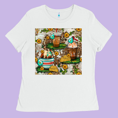 Cow Coffee Cups And Farm With Leopard Seamless Pattern Bbs Ladies Tee Designed By Bundleandbundleshop