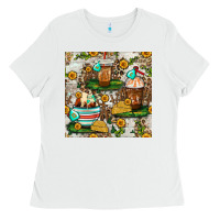 White cow coffee cups and farm with leopard seamless pattern bbs Ladies Tee - BundleAndBundleShop