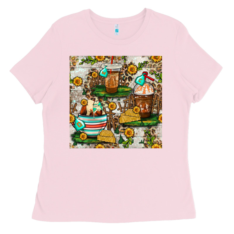 Cow Coffee Cups And Farm With Leopard Seamless Pattern Bbs Ladies Tee by BundleAndBundleShop | Teevron