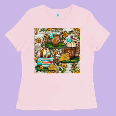 Cow Coffee Cups And Farm With Leopard Seamless Pattern Bbs Ladies Tee Designed By Bundleandbundleshop