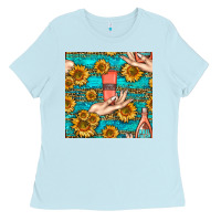 Baby Blue hand cream nail polish remover and sunflowers with leopard and glitter Ladies Tee - BundleAndBundleShop