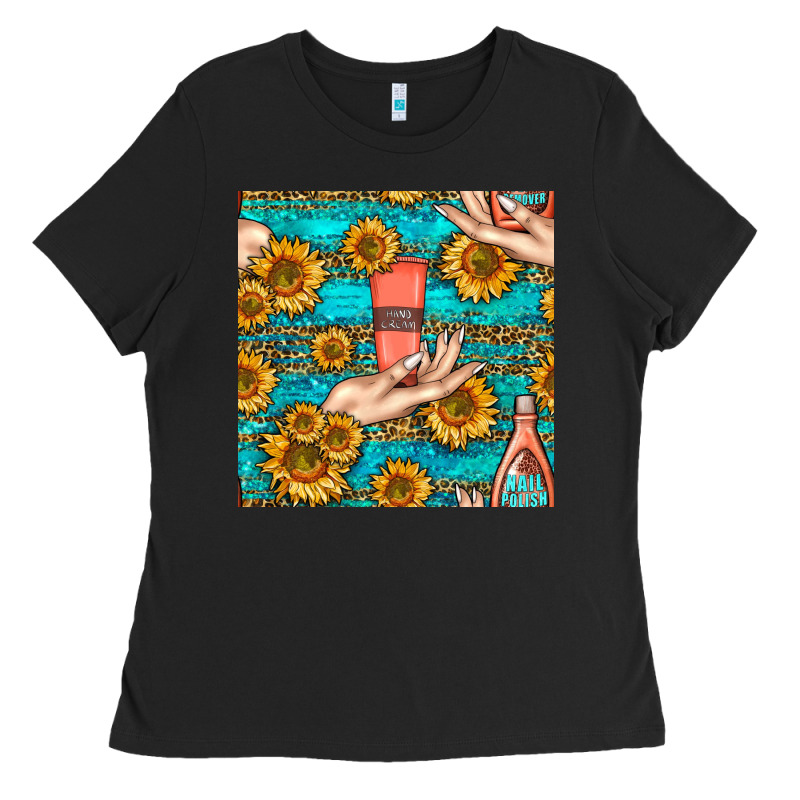 Hand Cream Nail Polish Remover And Sunflowers With Leopard And Glitter Ladies Tee by BundleAndBundleShop | Teevron