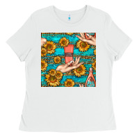 White hand cream nail polish remover and sunflowers with leopard and glitter Ladies Tee - BundleAndBundleShop