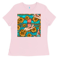 Bubblegum Pink hand cream nail polish remover and sunflowers with leopard and glitter Ladies Tee - BundleAndBundleShop
