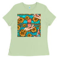 Matcha hand cream nail polish remover and sunflowers with leopard and glitter Ladies Tee - BundleAndBundleShop