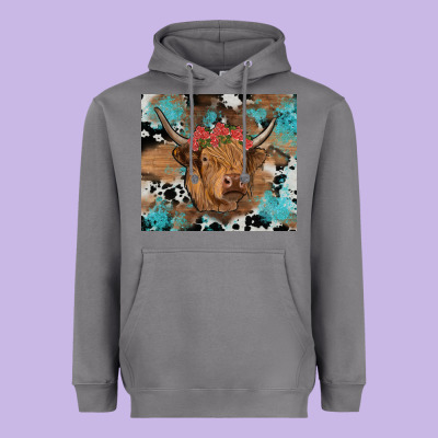 Western Roses Cow Heavyweight Hoodie Designed By Ranaportraitstore