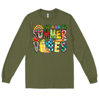 Army Green Summer Vibes Long Sleeve Tee - CowhideDigitalArt