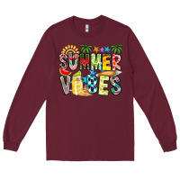 Burgundy Summer Vibes Long Sleeve Tee - CowhideDigitalArt