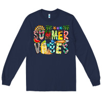 Navy Summer Vibes Long Sleeve Tee - CowhideDigitalArt