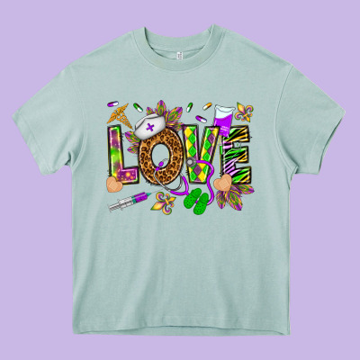 Mardi Gras Love Nurse Heavy Core Tee Designed By Howdyjamesfarm