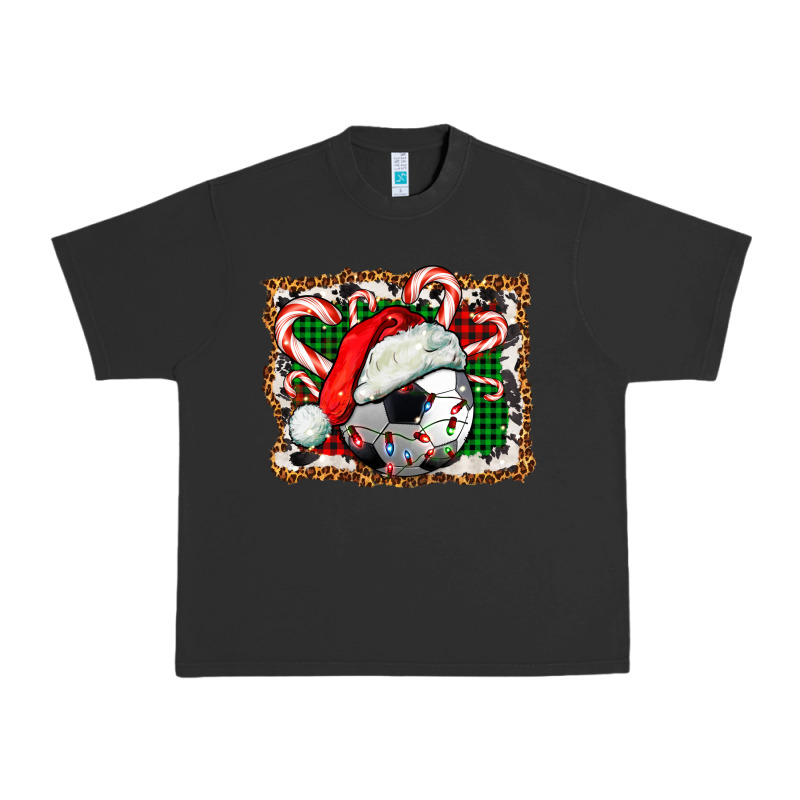 Soccer Ball Christmas With Hat And Candy Cane Urban Heavy Tee by FaDigitalArtStudio | Teevron