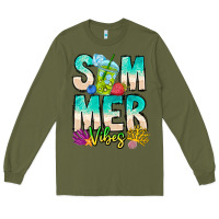Army Green Summer Vibes Long Sleeve Tee - CowhideDigitalArt