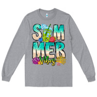 Heather Grey Summer Vibes Long Sleeve Tee - CowhideDigitalArt