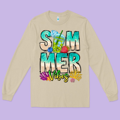 Summer Vibes Long Sleeve Tee Designed By Cowhidedigitalart