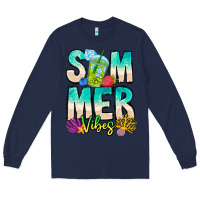 Navy Summer Vibes Long Sleeve Tee - CowhideDigitalArt