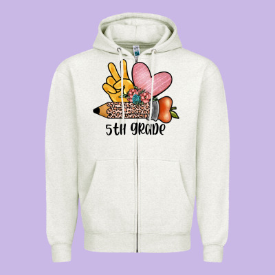 Peace Love 5th Grade Zipper Hoodie Designed By Jahusdesignshop
