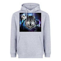 Heather Grey wolf and full moon Heavyweight Hoodie - RanaPortraitStore