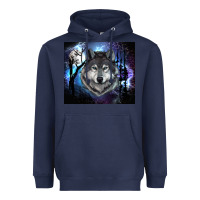 Navy wolf and full moon Heavyweight Hoodie - RanaPortraitStore
