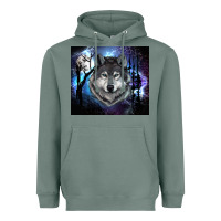 Sage wolf and full moon Heavyweight Hoodie - RanaPortraitStore