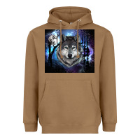 Toasted Coconut wolf and full moon Heavyweight Hoodie - RanaPortraitStore