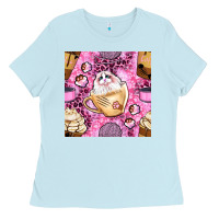 Cat Coffee Cups And Paw With Leopard And Glitter Seamless Pattern Bbs Ladies Tee | Teevron