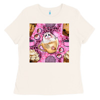 Bone cat coffee cups and paw with leopard and glitter seamless pattern bbs Ladies Tee - BundleAndBundleShop