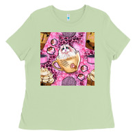 Matcha cat coffee cups and paw with leopard and glitter seamless pattern bbs Ladies Tee - BundleAndBundleShop