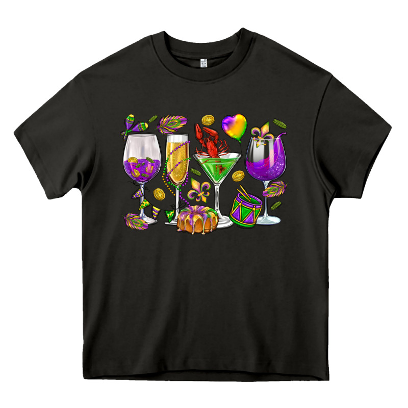 Mardi Gras Wine Glasses Heavy Core Tee by HowdyJamesFarm | Teevron