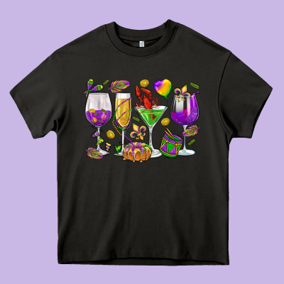 Mardi Gras Wine Glasses Heavy Core Tee Designed By Howdyjamesfarm