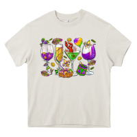 Cream Mardi Gras wine glasses Heavy Core Tee - HowdyJamesFarm