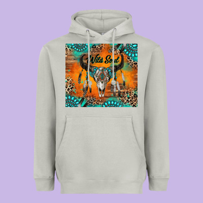 Wild Soul Boho Bull Skull Heavyweight Hoodie Designed By Ranaportraitstore
